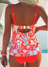 Coral swimwear,Plants swimwear,Floral swimwear,ROTITA Coral Criss Cross Random Floral Print Tankini Set