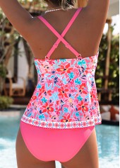 Coral swimwear,Floral swimwear,Plants swimwear,ROTITA Coral Frill Floral Print Mid Waisted Tankini Set