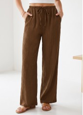 Dark Coffee bottoms,Plain Color bottoms,Dark Coffee Elastic Waist High Waisted Pants