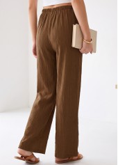 Dark Coffee bottoms,Plain Color bottoms,Dark Coffee Elastic Waist High Waisted Pants