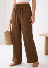 Dark Coffee bottoms,Plain Color bottoms,Dark Coffee Elastic Waist High Waisted Pants
