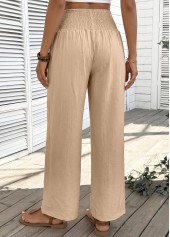 Light Coffee bottoms,Plain Color bottoms,Light Coffee Straight Leg Elastic Waist High Waisted Pants
