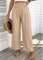 Light Coffee bottoms,Plain Color bottoms,Light Coffee Straight Leg Elastic Waist High Waisted Pants