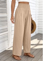 Light Coffee bottoms,Plain Color bottoms,Light Coffee Straight Leg Elastic Waist High Waisted Pants
