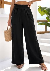 Black bottoms,Plain Color bottoms,Black Wide Leg Elastic Waist High Waisted Pants