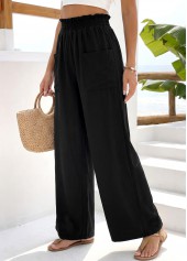 Black bottoms,Plain Color bottoms,Black Wide Leg Elastic Waist High Waisted Pants