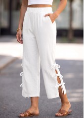 White Straight Leg Elastic Waist High Waisted Pants
