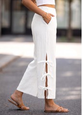 White bottoms,Plain Color bottoms,White Straight Leg Elastic Waist High Waisted Pants
