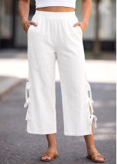 White bottoms,Plain Color bottoms,White Straight Leg Elastic Waist High Waisted Pants