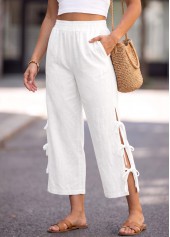 White bottoms,Plain Color bottoms,White Straight Leg Elastic Waist High Waisted Pants