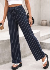 Navy bottoms,Striped bottoms,Geometric bottoms,Striped Navy Elastic Waist High Waisted Pants