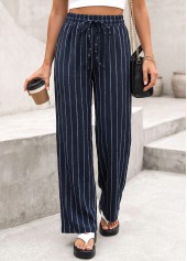 Navy bottoms,Striped bottoms,Geometric bottoms,Striped Navy Elastic Waist High Waisted Pants