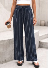 Striped Navy Elastic Waist High Waisted Pants