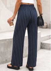 Navy bottoms,Striped bottoms,Geometric bottoms,Striped Navy Elastic Waist High Waisted Pants