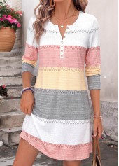 ROTITA Multi Color Striped Tummy Coverage Short Split Neck Dress