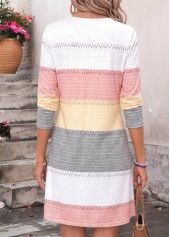 Multi Color dresses,Striped dresses,Geometric dresses,Everyday dresses,Casual dresses,ROTITA Multi Color Striped Tummy Coverage Short Split Neck Dress