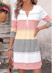 Multi Color dresses,Striped dresses,Geometric dresses,Everyday dresses,Casual dresses,ROTITA Multi Color Striped Tummy Coverage Short Split Neck Dress