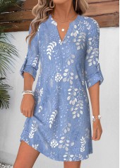 ROTITA Light Blue Floral Print Tummy Coverage Short Dress