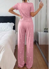 Pink loungewear,Heart loungewear,Heart Print Pink V Neck Lounge Top and Pants