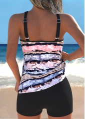 ROTITA Black Ruched/shirred Leaf Print Tankini Top-No Bottom