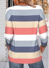 Multi Color tops,Striped tops,Geometric tops,ROTITA Tummy Coverage Striped Navy Round Neck T Shirt