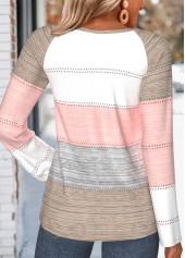 Multi Color tops,Striped tops,Geometric tops,ROTITA Tummy Coverage Striped Multi Color Split Neck T Shirt