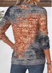 Dusty Blue tops,Tribal tops,ROTITA Curved Hem Tribal Print Dusty Blue T Shirt