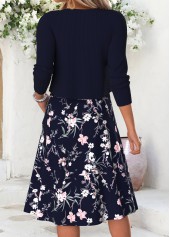 Navy dresses,Floral dresses,Plants dresses,Everyday dresses,Casual dresses,ROTITA Navy Floral Print Double Side Pockets V Neck Dress