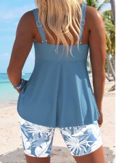 Dusty Blue swimwear,Plants swimwear,ROTITA Dusty Blue Surplice Leaf Print High Waisted Tankini Set