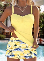 ROTITA Light Yellow Two-piece Tropical Plants Print Tankini Set
