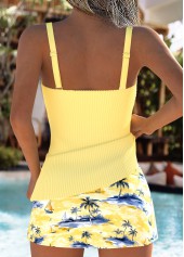Light Yellow swimwear,Plants swimwear,ROTITA Light Yellow Two-piece Tropical Plants Print Tankini Set