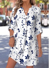 ROTITA White Floral Print Tummy Coverage Short Split Neck Dress