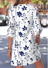 White dresses,Floral dresses,Plants dresses,Everyday dresses,Casual dresses,ROTITA White Floral Print Tummy Coverage Short Split Neck Dress
