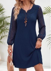 ROTITA Navy Patchwork Short Split Neck Long Sleeve Dress