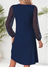 Navy dresses,Plain Color dresses,Everyday dresses,Casual dresses,ROTITA Navy Patchwork Short Split Neck Long Sleeve Dress