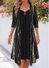 Rotita Kleid mit schwarzem Wellenmuster Patchwork-Herzkragen