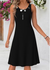 Black dresses,Geometric dresses,Everyday dresses,Casual dresses,ROTITA Black Geometric Print Tummy Coverage Round Neck Dress