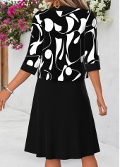 Black dresses,Geometric dresses,Everyday dresses,Casual dresses,ROTITA Black Geometric Print Tummy Coverage Round Neck Dress