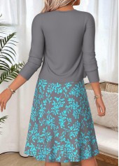 Light Grey dresses,Plants dresses,Everyday dresses,Casual dresses,ROTITA Light Grey Leaf Print Two-piece Dress and Cardigan