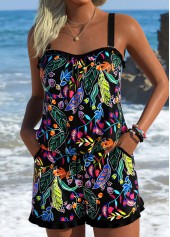 ROTITA Black Frill Ditsy Floral Print One Piece Swimwear