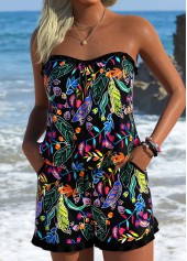 Black swimwear,Ditsy Floral swimwear,ROTITA Black Frill Ditsy Floral Print One Piece Swimwear