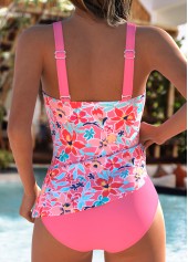 Coral swimwear,Floral swimwear,Plants swimwear,ROTITA Coral Criss Cross Floral Print Mid Waisted Tankini Set