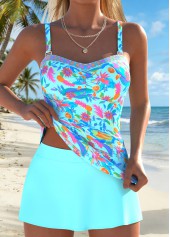 ROTITA Cyan Ruched Tribal Print Mid Waisted Tankini Set