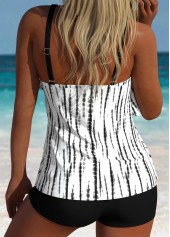 White swimwear,Tie Dye swimwear,ROTITA White Asymmetry Tie Dye Print Mid Waisted Tankini Set