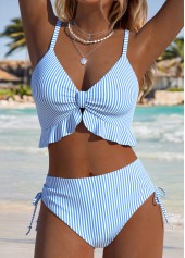 Rotita hellblaues zweiteiliges gestreiftes Bikini-Set mit mittelhohem Bund