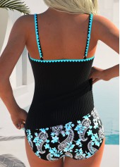 Black swimwear,Paisley swimwear,ROTITA Black Wrap Paisley Print Mid Waisted Tankini Set