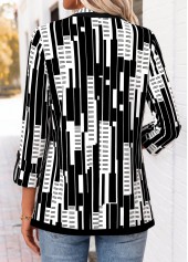Black tops,Geometric tops,ROTITA Geometric Print Black Square Neck Fake Two Piece Twinset