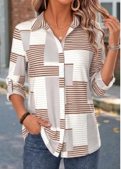 Light Grey tops,Geometric tops,ROTITA Tummy Coverage Geometric Print Light Grey 3/4 Sleeve Shirt