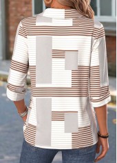 Light Grey tops,Geometric tops,ROTITA Tummy Coverage Geometric Print Light Grey 3/4 Sleeve Shirt