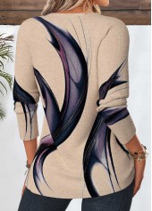 Multi Color tops,Geometric tops,ROTITA Tummy Coverage Geometric Print Multi Color T Shirt